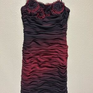 Papell Boutique Black and Burgundy Dress with thin spaghetti straps